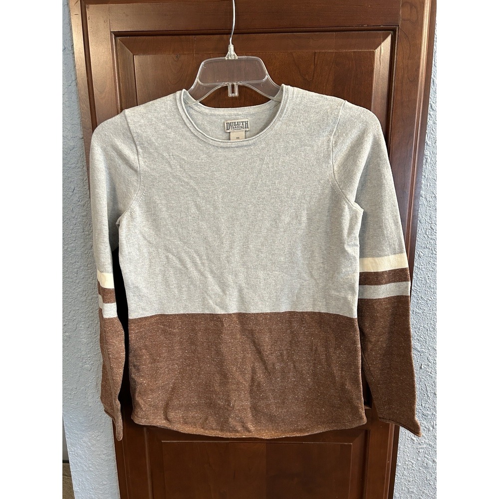 Duluth Trading Sweater Womens XS Brown Gray Long Sleeve Pullover Cotton Blend